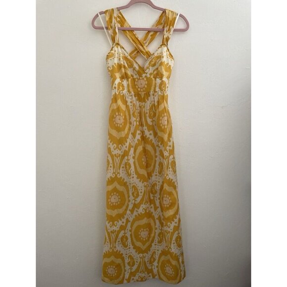 J. Crew Collection Triangle Maxi Dress Sundress Yellow Batik Silk Cotton Size 0 - Picture 1 of 11